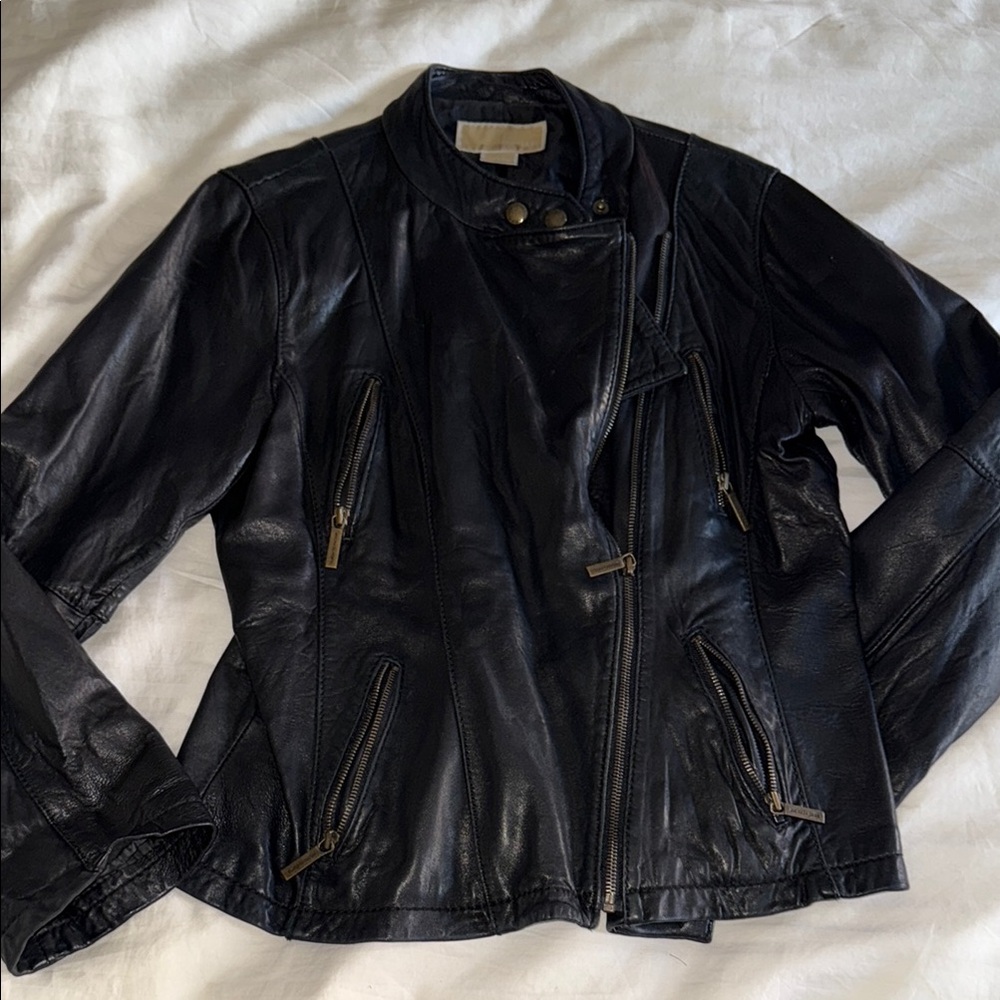 MICHAEL Michael Kors Black Leather Biker Jacket
